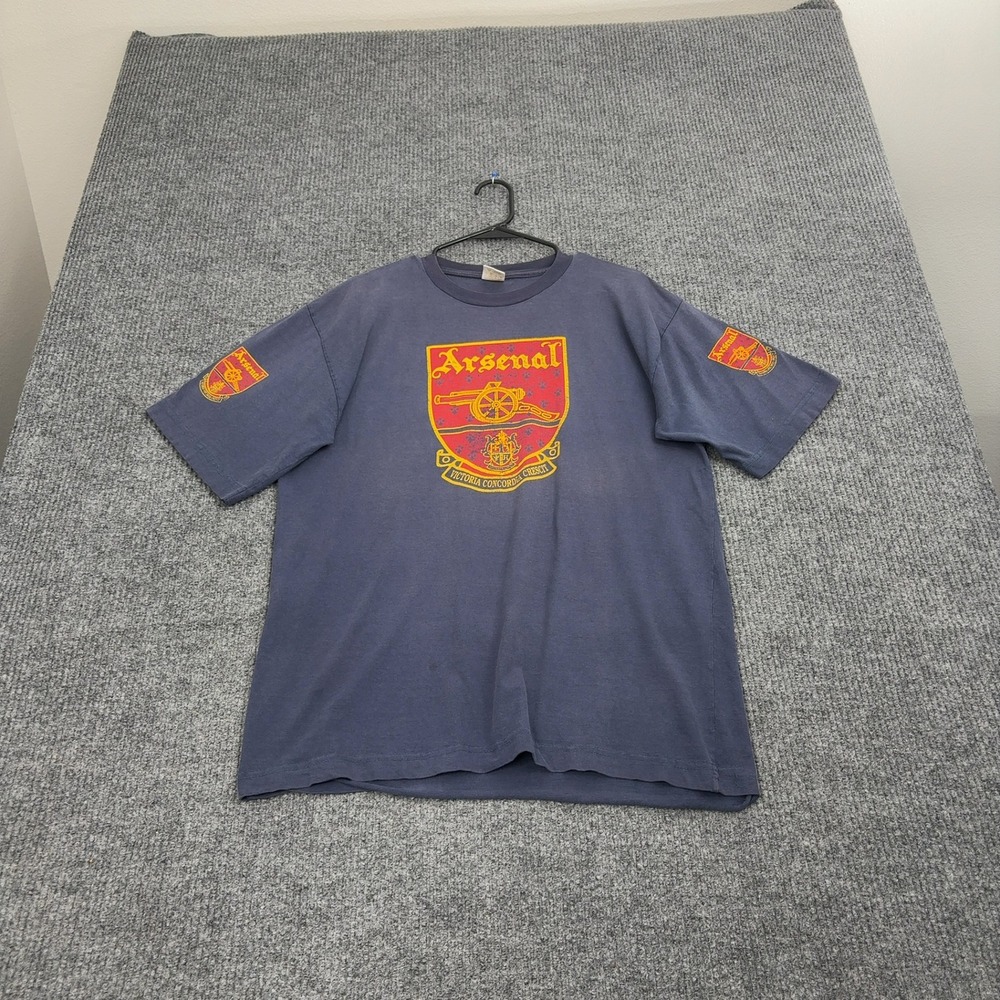 Vintage Arsenal T Shirt Mens XL Navy Blue Cotton Crest Graphic Sportswear